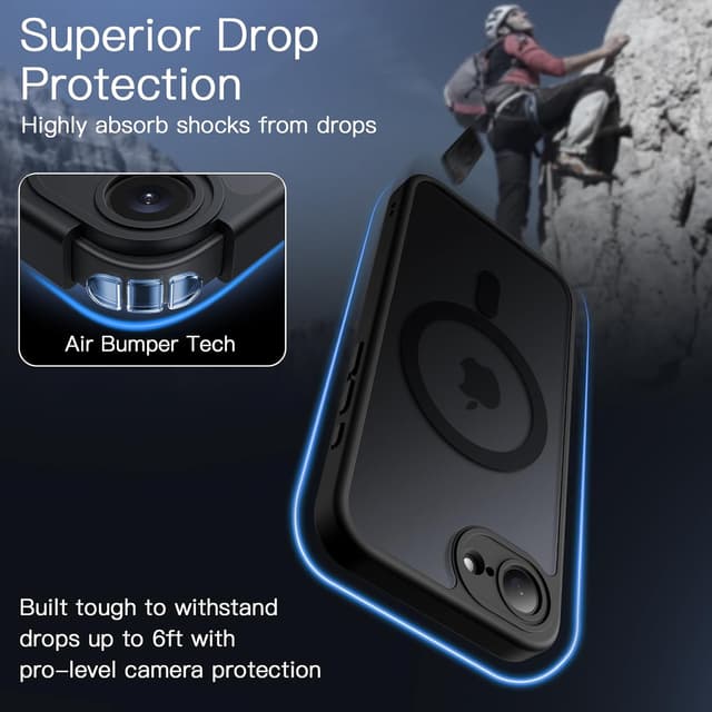 Detalle 2 de JETech Cover Magnetica per iPhone 17e (2026) / iPhone 16e con MagSafe traslucido opaco sottile antiurto (nero)