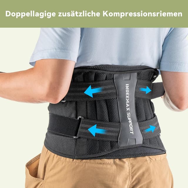 Detalle de INDEEMAX Rückenstützgürtel mit 3D-Lordosenpolster – verstellbare Lendenwirbelstütze für Rücken und LWS