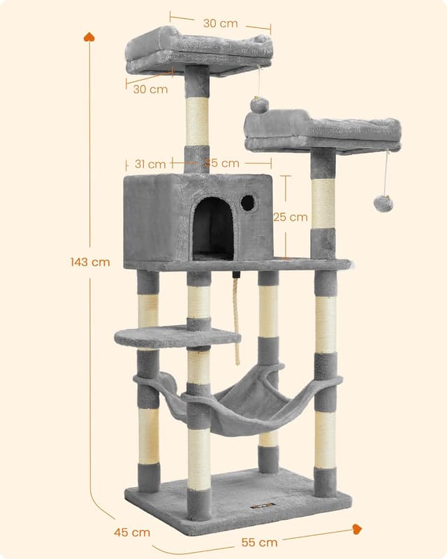 Thumbnail 6 de Feandrea Kratzbaum 143 cm hoch mit 11 Kratzsäulen