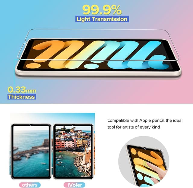 Detalle de Pack de 2 films de protection écran en verre trempé ivoler pour iPad mini 7/6 (8,3 pouces) — dureté 9H, pose sans bulles