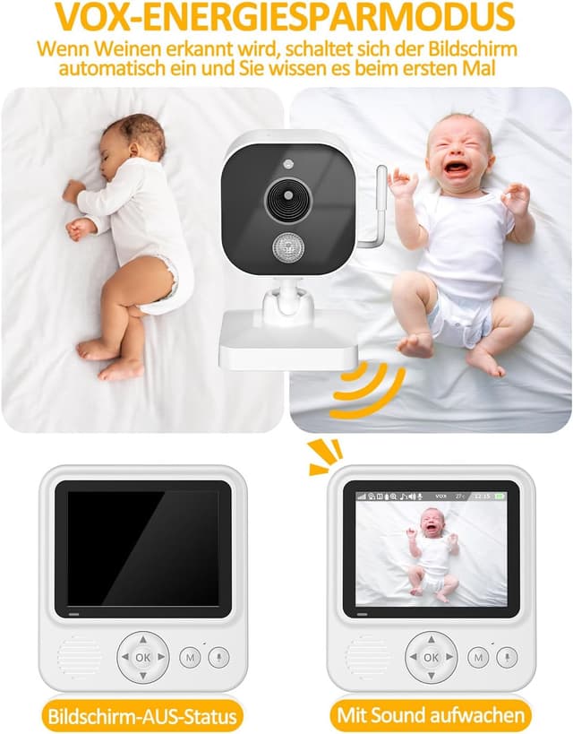 Detalle 2 de BURNNOVE Babyphone mit Kamera (720P IPS) ohne WLAN – 2,8-Zoll-Display, Nachtsicht & VOX-Modus