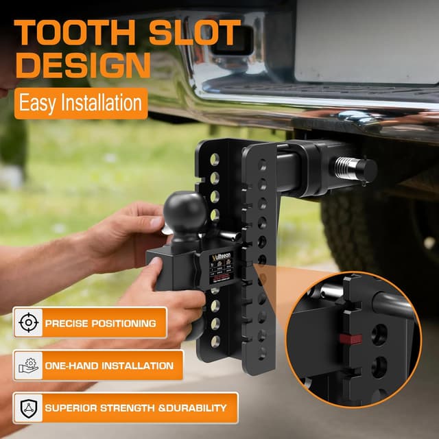 Detalle de 2026 Vullteeon Adjustable Trailer Hitch (8-Inch Drop) for 2-Inch Receiver — Dual Ball Mount, 20,000 lbs GTW