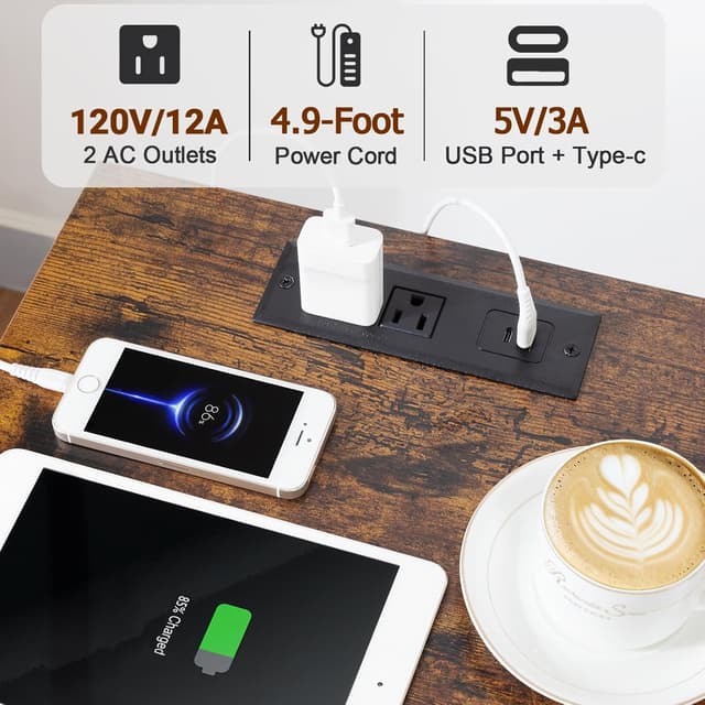 Detalle de LOAKEKEL Night Stand Set of 2 with Charging Station, 2 Fabric Drawers and Storage Shelves