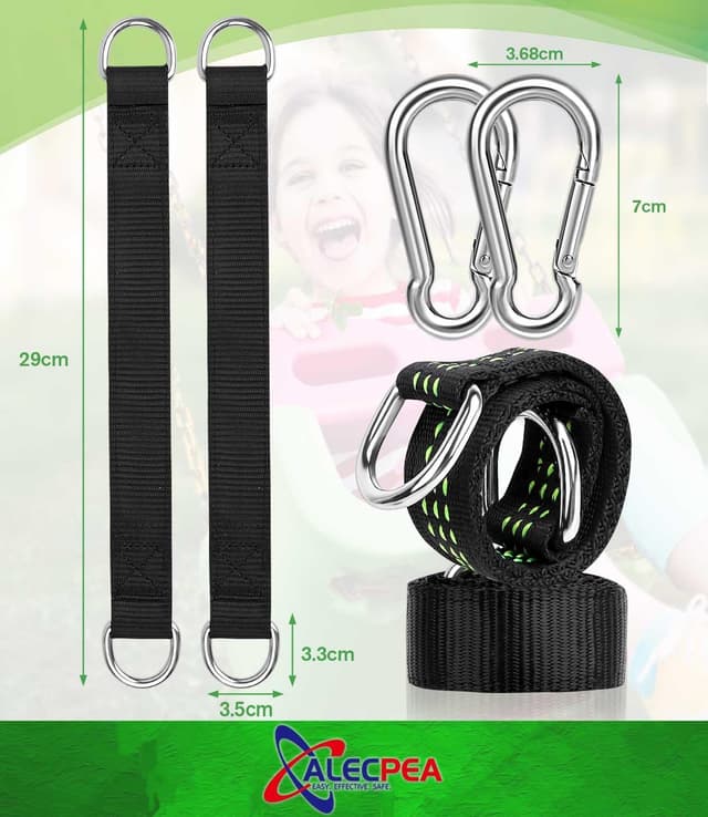 Detalle de ALECPEA 2er-Set Schaukelbefestigung aus Nylon mit Karabinern und D-Ringen (bis 200 kg)