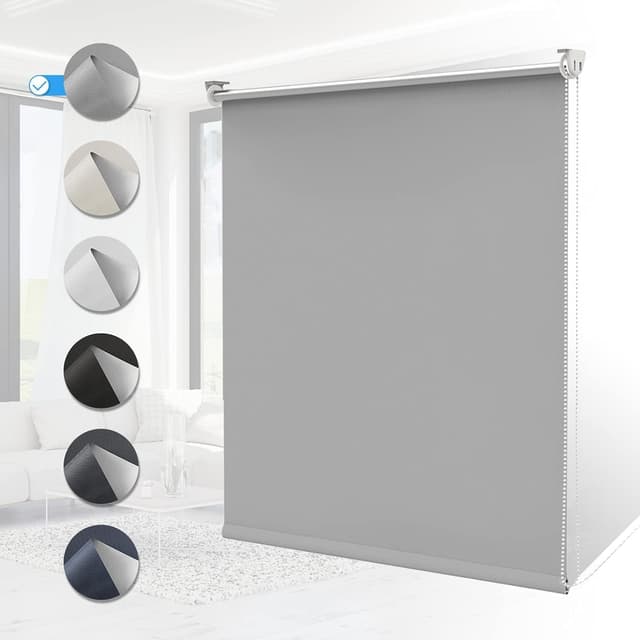 Detalle de Verdunklungsrollo Klemmfix B40 x H170 cm hellgrau – Thermorollo ohne Bohren für Fenster innen