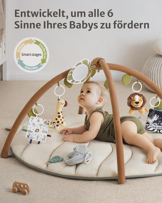 Detalle de Blissful Diary Spielbogen Baby – übergroße Blattförmige Spieldecke mit 6 abnehmbaren Spielzeugen