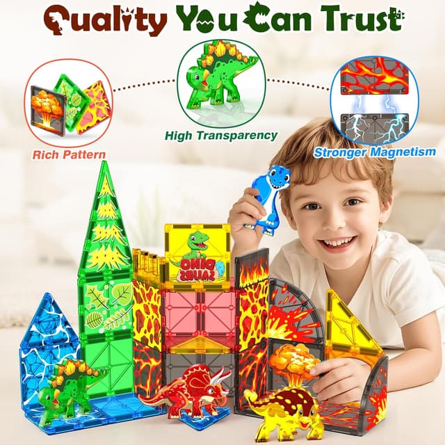 Detalle de DINO-LAVA World Magnetic Tiles 48PCS