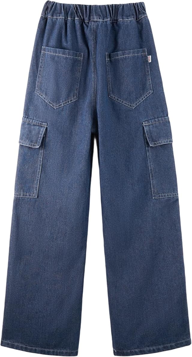 Detalle 1 de Rolanko Baggy Jeans Jungen – weites Bein mit elastischem Bund & Cargo-Taschen (jeansblau)