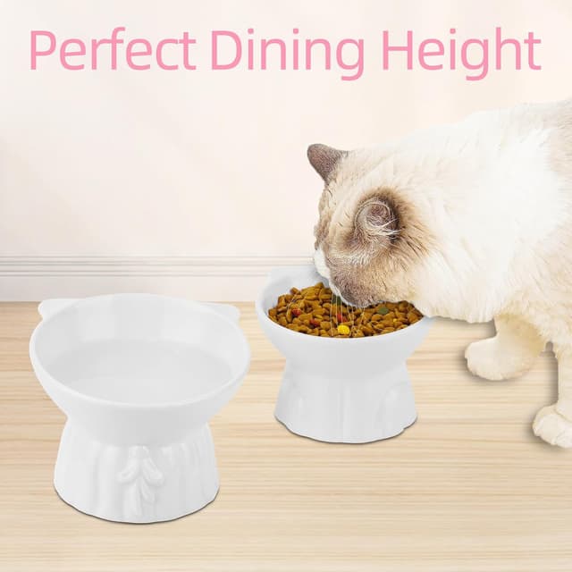 Detalle de Ceramic Elevated Cat Bowls 2-piece raised set 🐱