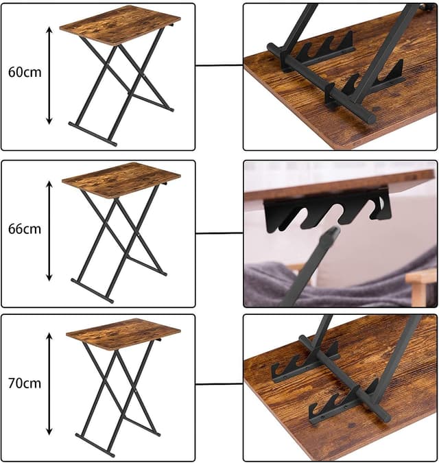 Detalle de HOOBRO Tavolino pieghevole con altezza regolabile EBF16BZ01, stile industriale marrone vintage