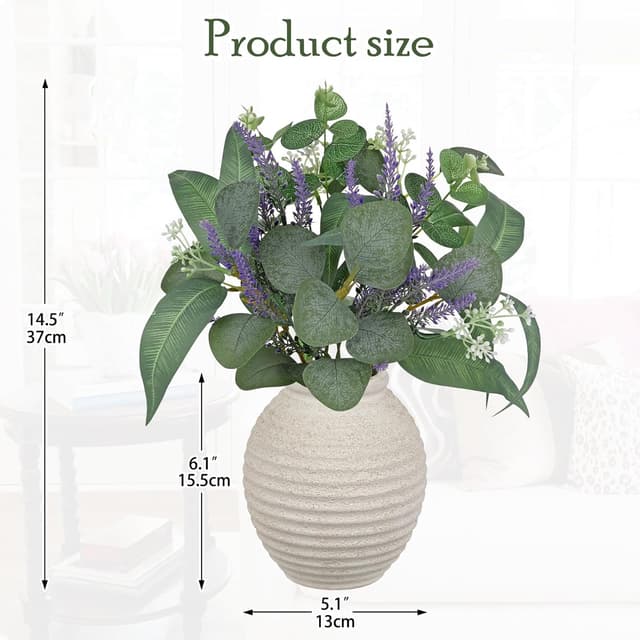 Detalle de Arborus Künstlicher Eukalyptus im Topf (37 cm) mit Lavendel in Vintage-Keramikvase