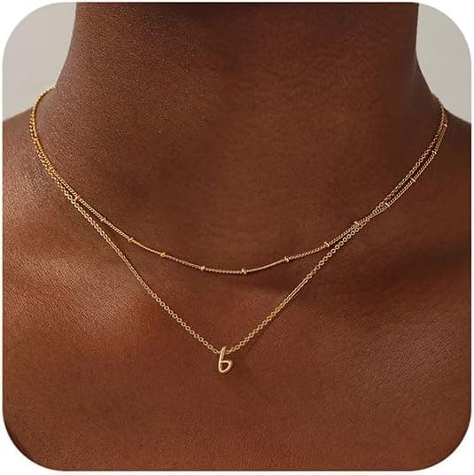 Thumbnail 6 de Collier double TINGN plaqué or 14K avec pendentif lettre A-Z — initiale personnalisée