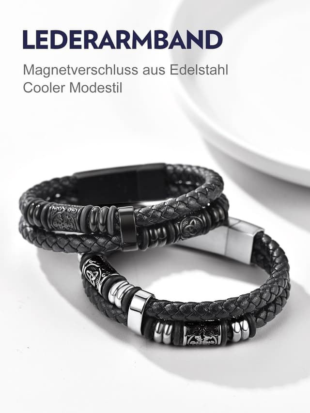 Thumbnail 6 de Bandmax Lederarmband für Männer mit keltischen Knotenelementen und Magnetverschluss (Mikrofaser-Leder)