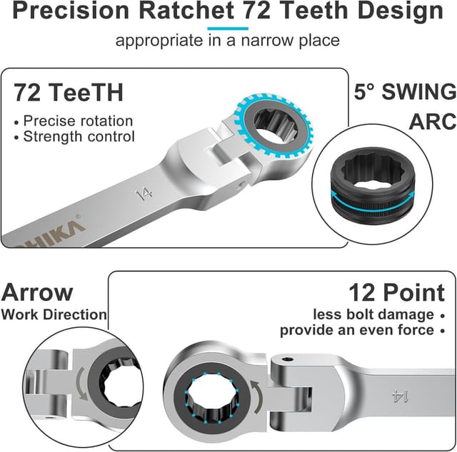 Detalle de HYCHIKA Ratchet Spanner Set 9pc 6-19 mm