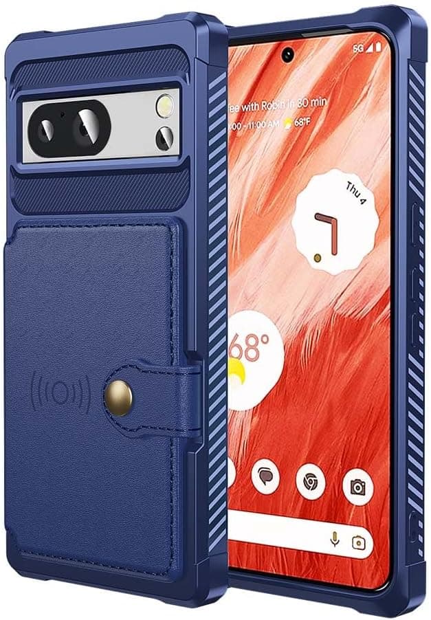Detalle de XYZNTMF Flip Wallet Case for Google Pixel 8 (Blue) with Card Holder, Magnetic Clasp & Kickstand