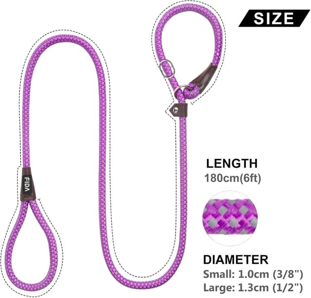 Detalle de Fida slip lead for dogs (1.8m) – slip-on rope leash with reflective stitching