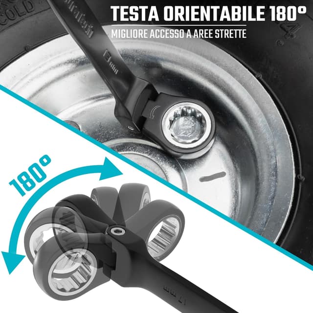 Detalle de DURATECH set di chiavi combinate a cricchetto con testa flessibile, 72 denti (9 pezzi) con custodia