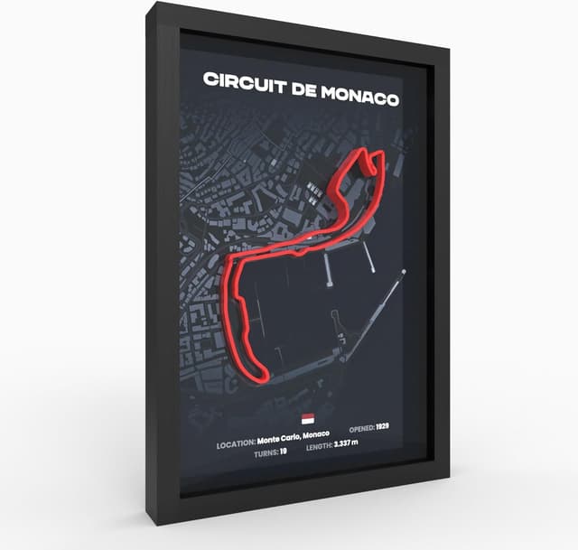 Detalle de Monaco 3D Motorsport A4 Poster im Holzrahmen – 3D-Rennstrecken-Deko mit Glasfront