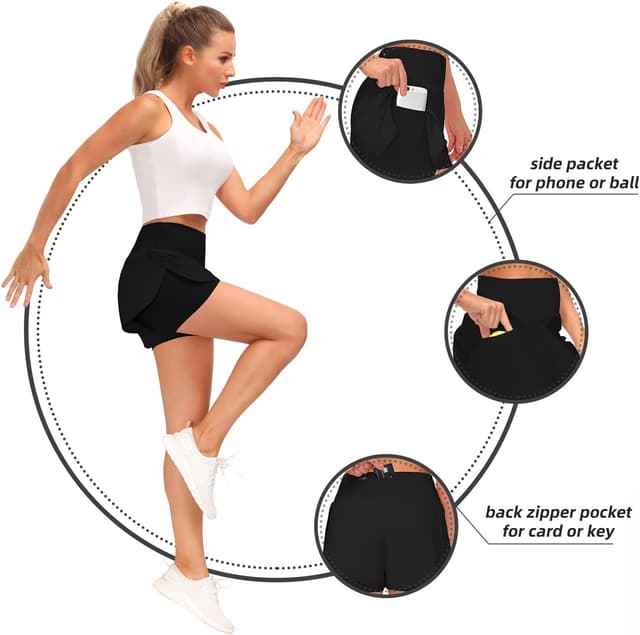 Detalle de Tincini Damen 2-in-1 Laufshorts Sommer – leichte Lauf-/Sportshorts mit Double-Layer & Innentasche