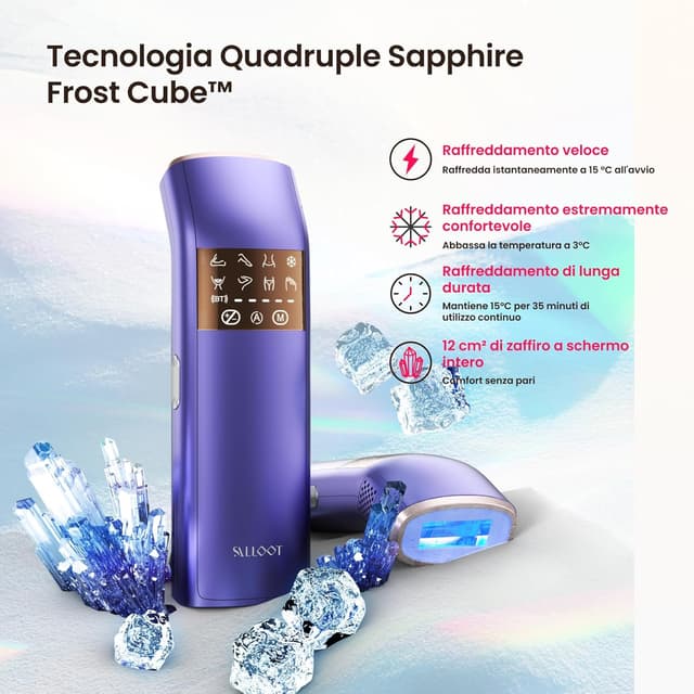 Detalle de Epilatore laser IPL 25J con triplo impulso e zaffiro a 3°C (viola) – per uomo e donna