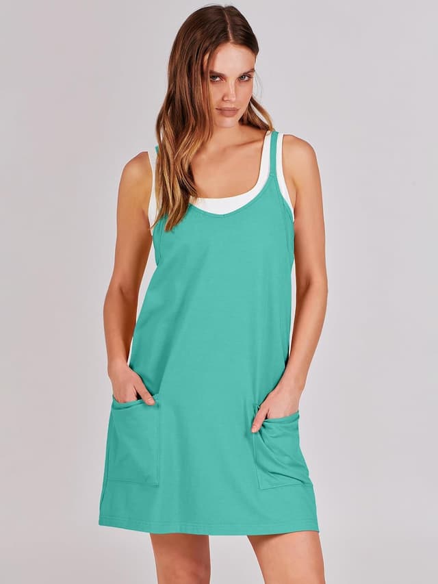 Detalle de ANRABESS Women’s Athletic Tennis Dress Romper (Built-in Shorts) — Summer V-Neck Mini