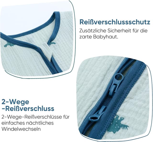 Detalle de 2er-Set amo nenes Baby-Schlafsack Sommer mit Füßen 0,5 Tog aus Baumwolle (Musselin) – Jungen & Mädchen