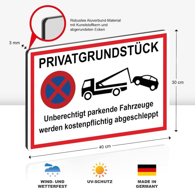 Thumbnail 1 de STROBO Privatgrundstück Schild 40x30cm Alu