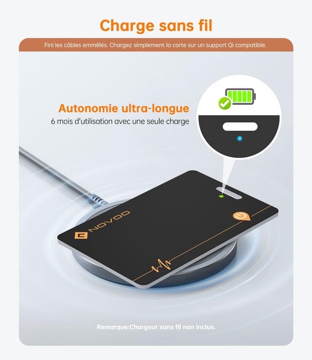 Detalle 2 de NOVOO Carte SmartTag fine rechargeable étanche IP68 compatible Apple Find My (iOS uniquement)