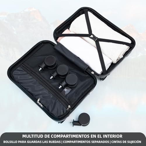Detalle de RAYKONG Maleta de cabina ABS 40x30x20 (24L) con ruedas desmontables y cerradura numérica – Negro