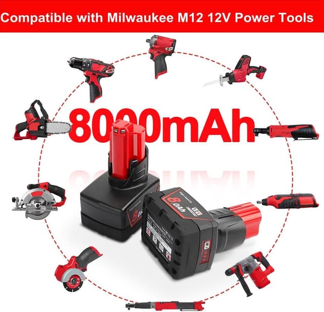 Thumbnail 4 de Powarobor M12 12V 8.0Ah Replacement Battery for Milwaukee