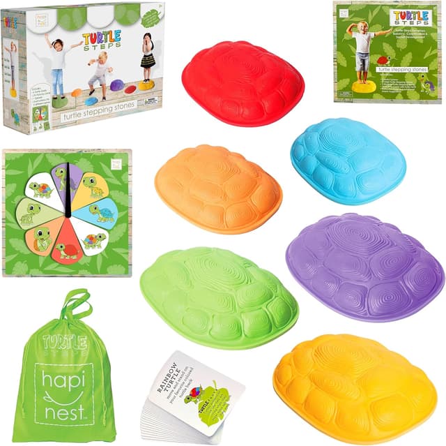Detalle de Hapinest Turtle Balance Stepping Stones for Kids (Obstacle Course Coordination Game, Ages 3–8+)