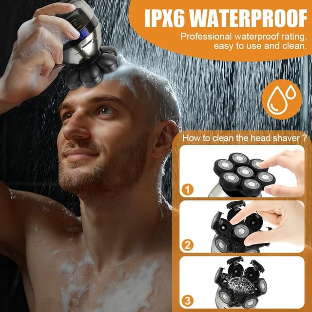 Detalle de LOPHE Rasoir 5 en 1 Tête Chauve Homme 7D (sans fil, Type-C, IPX6) avec écran LED