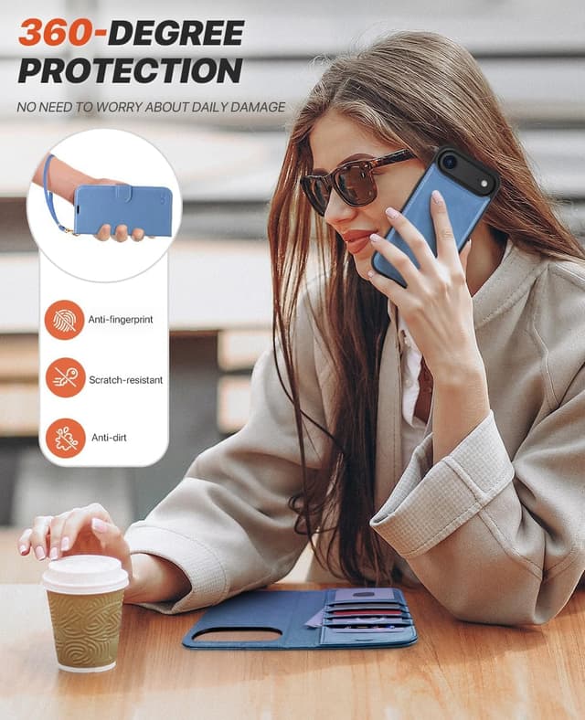 Thumbnail 6 de OCASE Handyhülle für iPhone Air (6,5 Zoll) – abnehmbare 2-in-1 Klapphülle mit Magnet, RFID, Kartenfach & Standfunktion in Hellblau