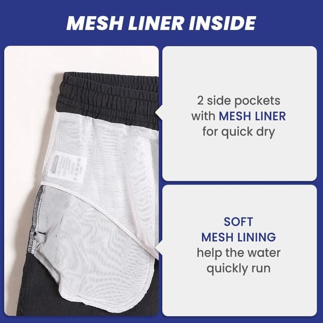 Detalle de MaaMgic Herren-Badehose mit Kompression (2-in-1) und 14 cm Innenlänge – schnelltrocknende Swim-Shorts mit Kordelzug