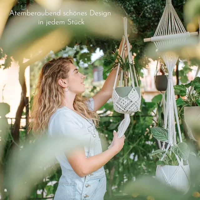 Detalle 2 de Makramee Blumenampel Hängend 4er Creme