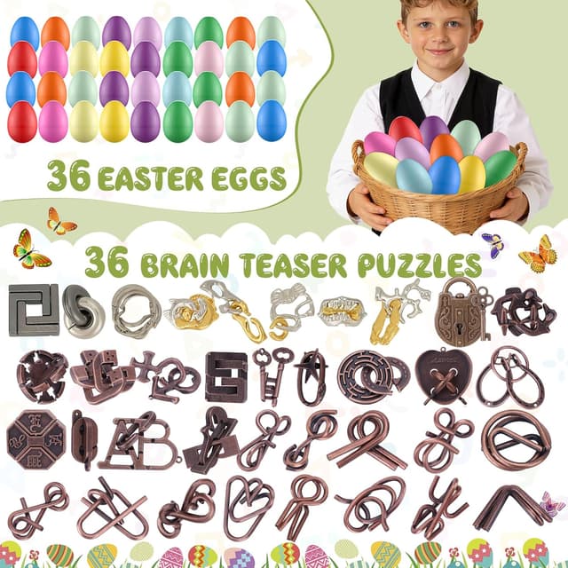 Detalle de 36 Pack Easter Eggs Filled with Brain Teaser Puzzles (Easter Basket Stuffers) — 36-Piece Puzzle Gift Set