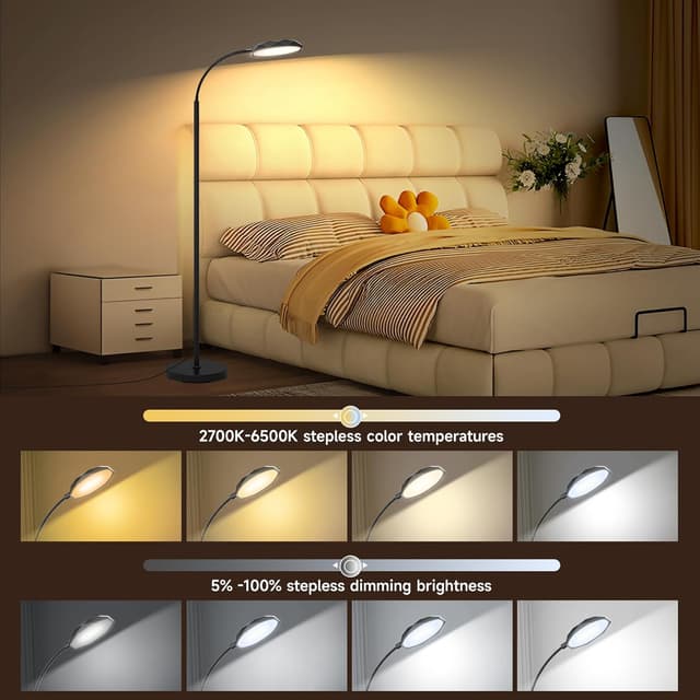 Detalle 2 de Elegante Diamant-LED Stehlampe für Wohnzimmer, dimmbar (18 W, 1.800 lm) mit Fernbedienung & Touch, schwarz