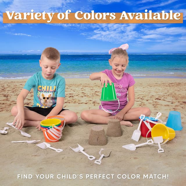 Detalle 2 de Sloosh 12 Sets Sand Buckets with Shovels for Kids (24-piece beach pail & spade set)