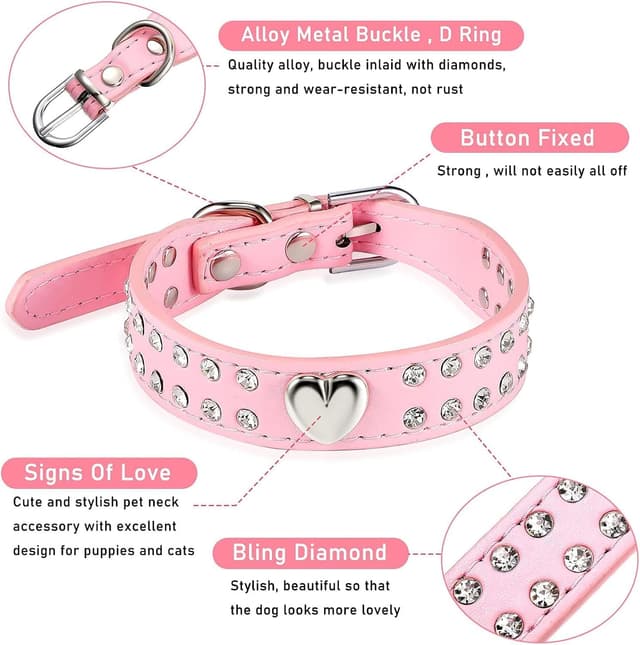 Detalle de Hotlion XXS Dog Collar Girl Heart Rhinestone Kitten Collar (Black)