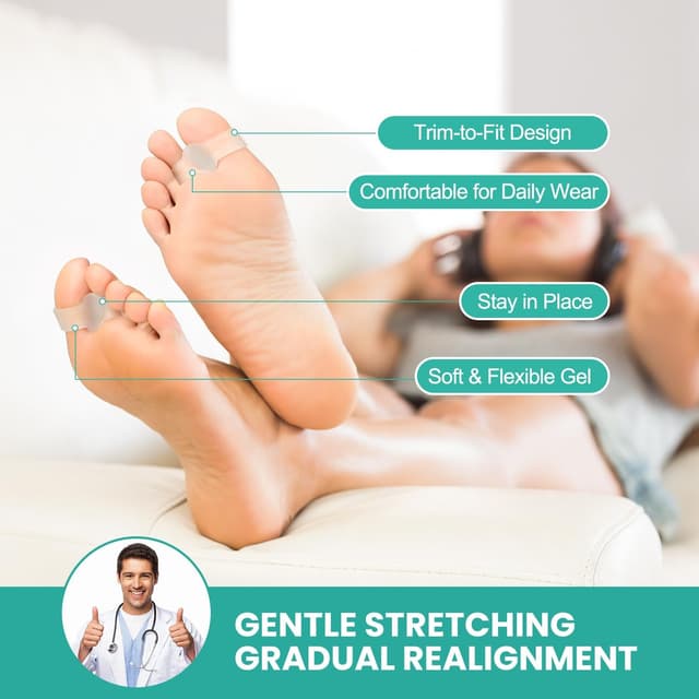 Detalle de Welnove 12er-Pack Gel-Bunion-Korrektor mit Aloe: Zehentrenner zur Schonung bei Ballenzehen & Hammerzehen