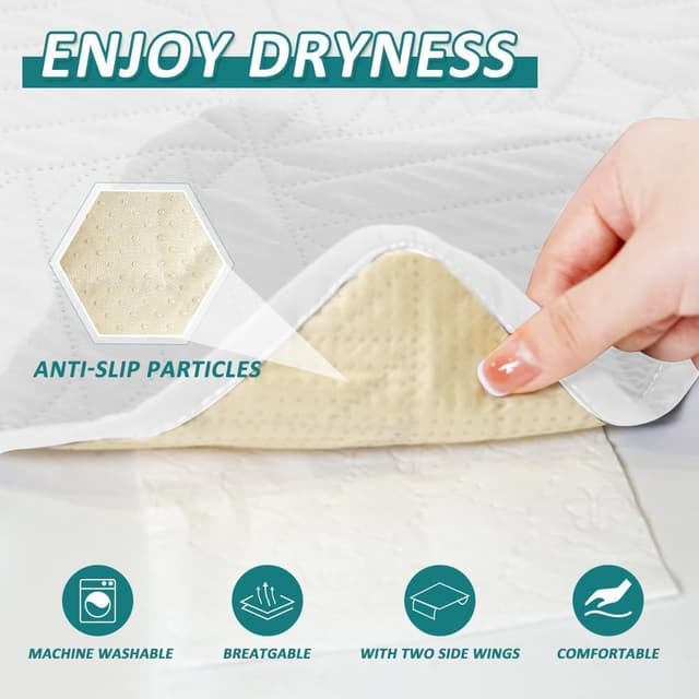 Detalle de DUJUIKE Assorbente lavabile per incontinenza con ali e fondo antiscivolo impermeabile, 2 pezzi (90×135 cm) – bianco
