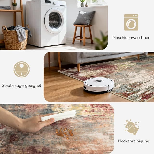 Detalle de Tapis de salon moderne DEFYNEE 120 x 180 cm à poils courts antidérapant et lavable