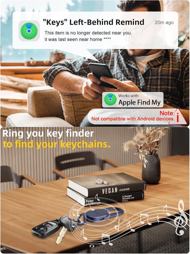 Detalle de Navy Blue Stainless Steel Keychain Key Finder (Built-in Anti-Loss Tracker) with GPS via Apple Find My