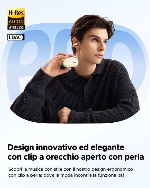 Detalle 2 de SoundPEATS Pearlclip Pro Cuffie Wireless 24 Ore