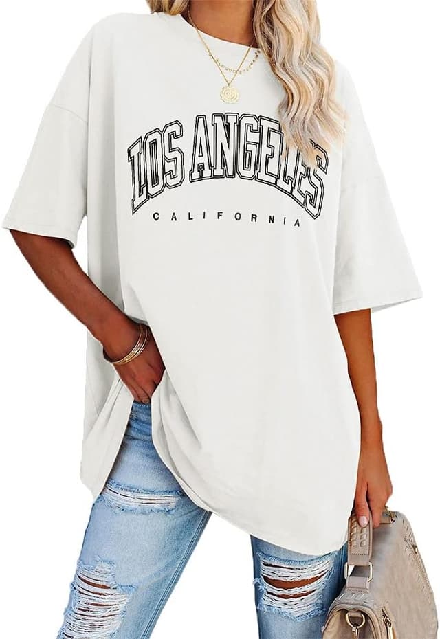 Detalle de Ebifin Women’s Oversize Vintage Los Angeles Crew Neck T-Shirt (Los Angeles print)