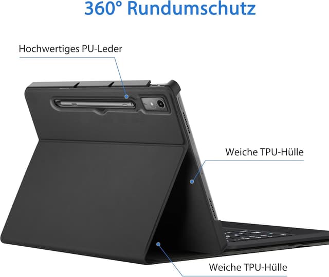 Thumbnail 6 de EasyAcc Tastaturhülle für Lenovo Tab P12 (2023) 12,7 Zoll – abnehmbar, Bluetooth QWERTZ mit Stifthalter, schwarz