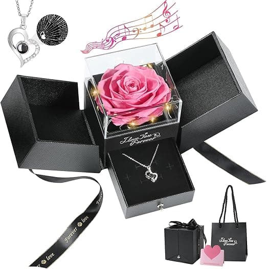 Imagen de Emibele Rosa Preservada + Collar Plata S925 🎶 Regalo San Valentín en OfertitasTOP