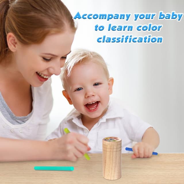 Detalle de Joozmui Montessori Holzspielzeug zum Sortieren & Stapeln (ab 1–2 Jahren) – 16 Stäbe in 8 Farben