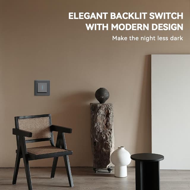 Detalle de BSEED Lichtschalter aus Glas (Unterputz, Wechselschalter) NE-Serie, 86 mm, grau – 1-fach 1-Weg mit Hintergrundbeleuchtung