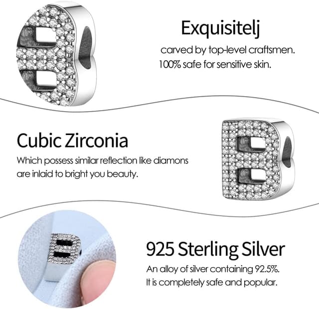 Detalle 2 de QIKAOLA S925 Sterling Silber A–Z Anfangsbuchstaben Charms für Pandora-Armbänder & -Halsketten